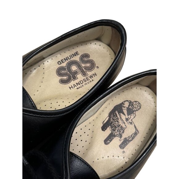 SAS Womens Siesta Lace Up Comfort Loafer Black Leather Moccasin Handsewn 9.5 - Picture 3 of 9